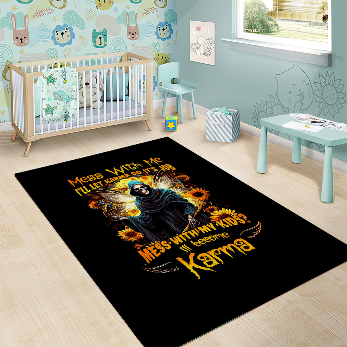 Fairy Death Skull Area Rug Mess With Me I'll Let Karma Do It's Job - Wonder Print Shop