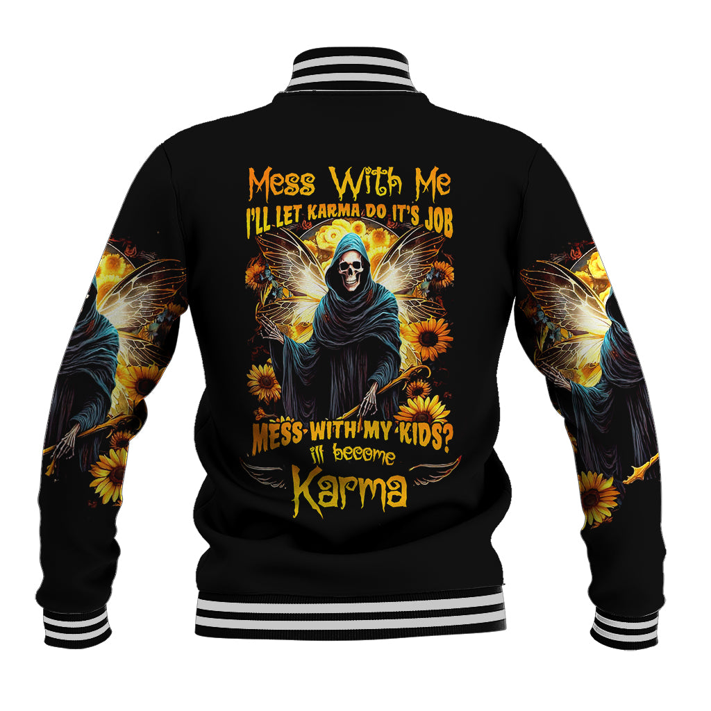 Fairy Death Skull Baseball Jacket Mess With Me I'll Let Karma Do It's Job - Wonder Print Shop