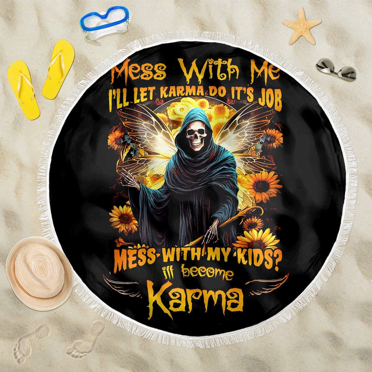 Fairy Death Skull Beach Blanket Mess With Me I'll Let Karma Do It's Job - Wonder Print Shop