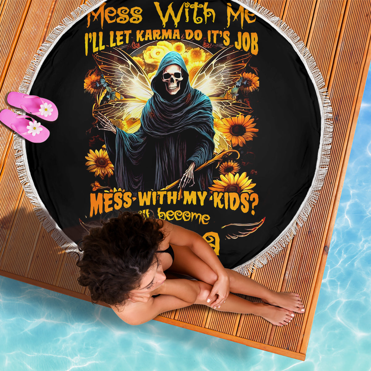 Fairy Death Skull Beach Blanket Mess With Me I'll Let Karma Do It's Job - Wonder Print Shop