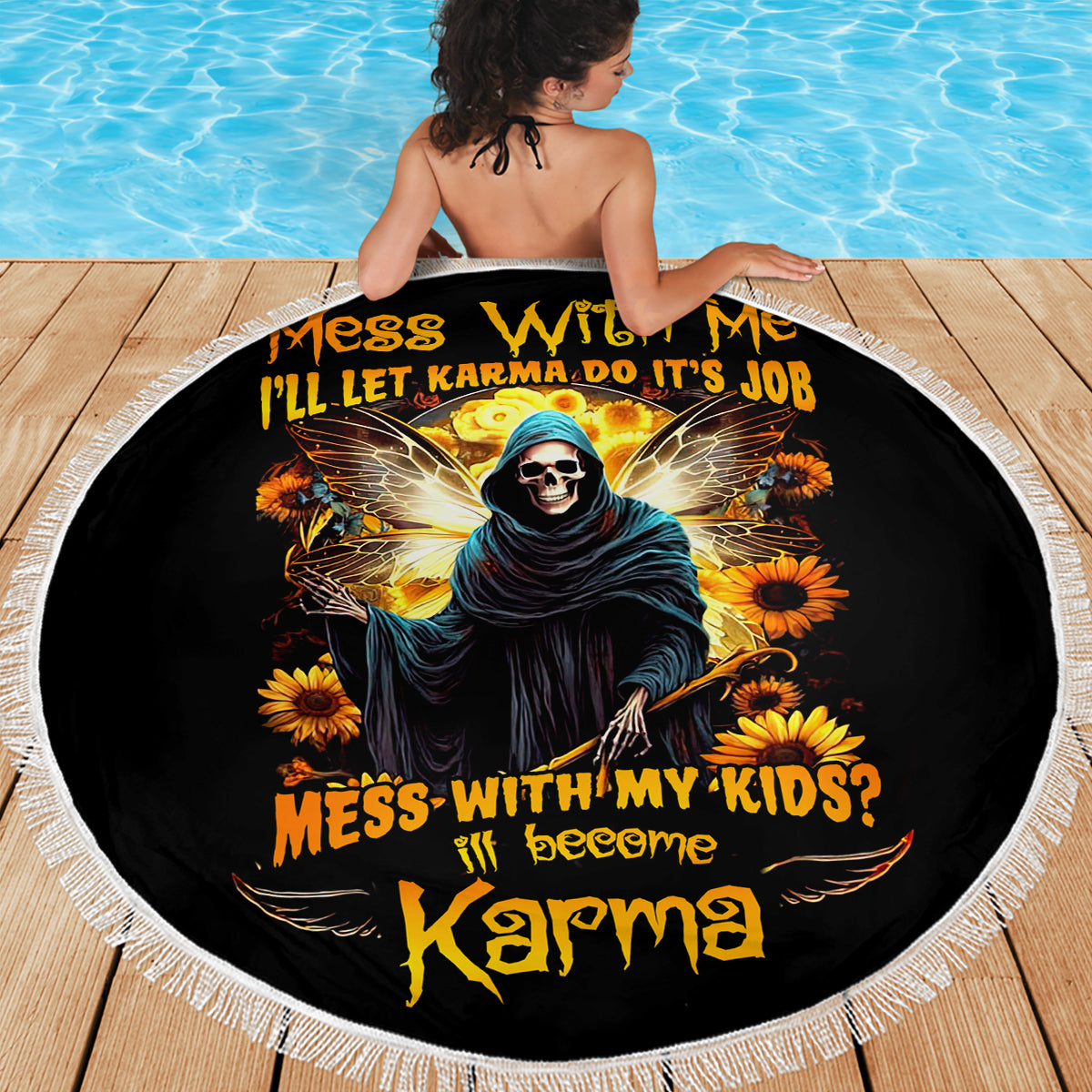 Fairy Death Skull Beach Blanket Mess With Me I'll Let Karma Do It's Job - Wonder Print Shop