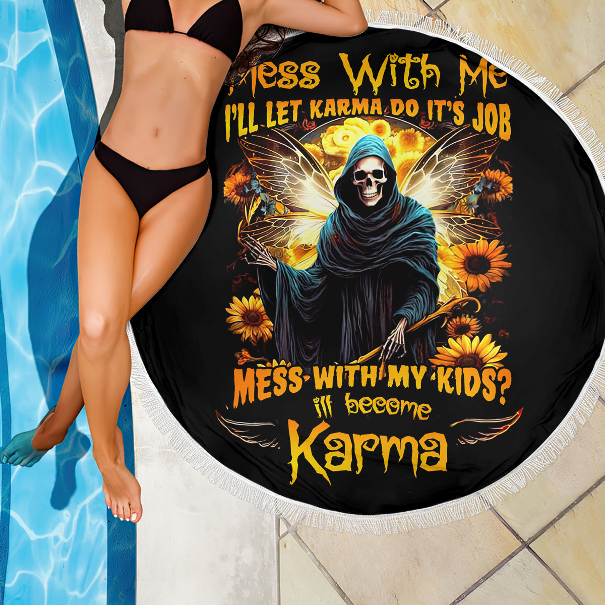 Fairy Death Skull Beach Blanket Mess With Me I'll Let Karma Do It's Job - Wonder Print Shop