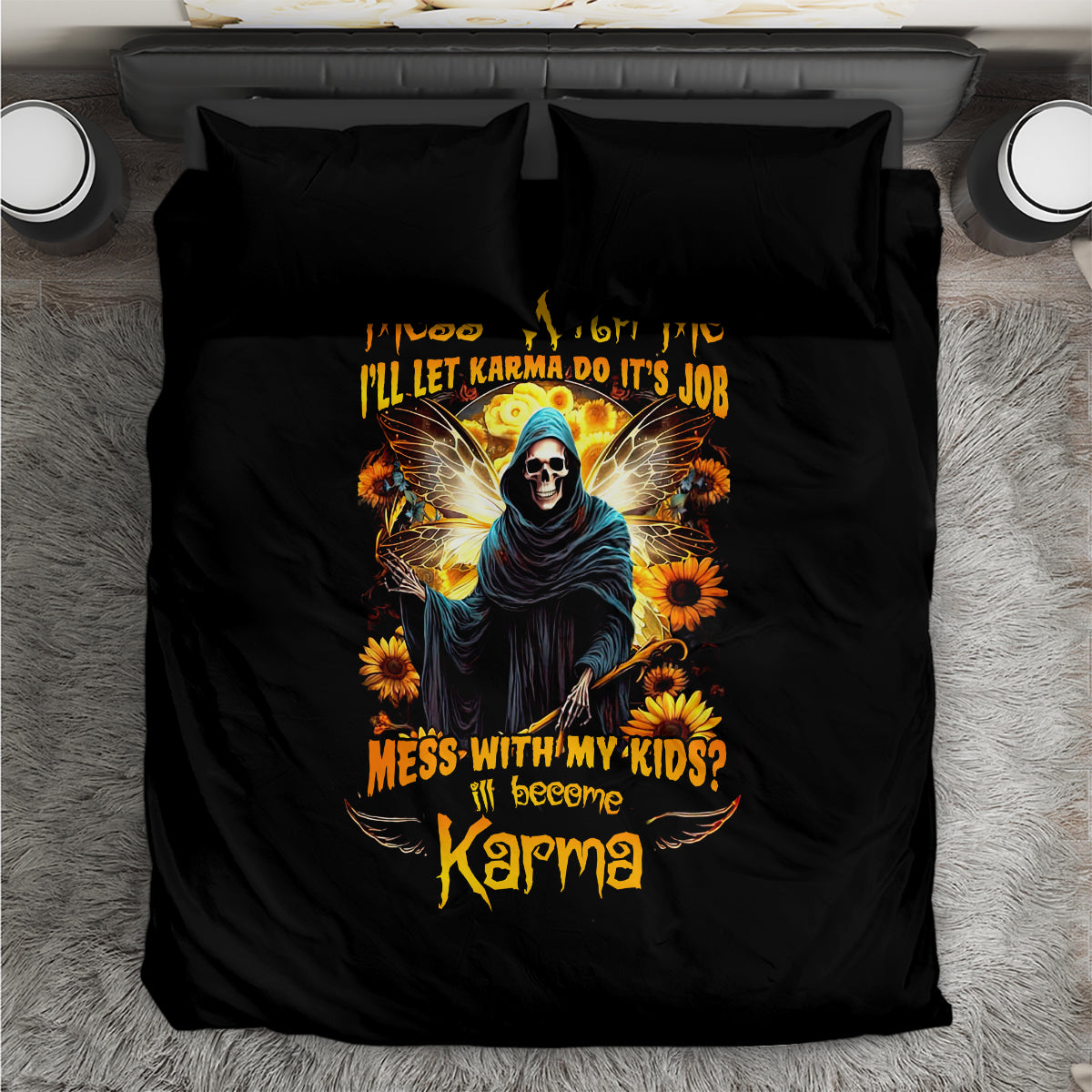 Fairy Death Skull Bedding Set Mess With Me I'll Let Karma Do It's Job - Wonder Print Shop