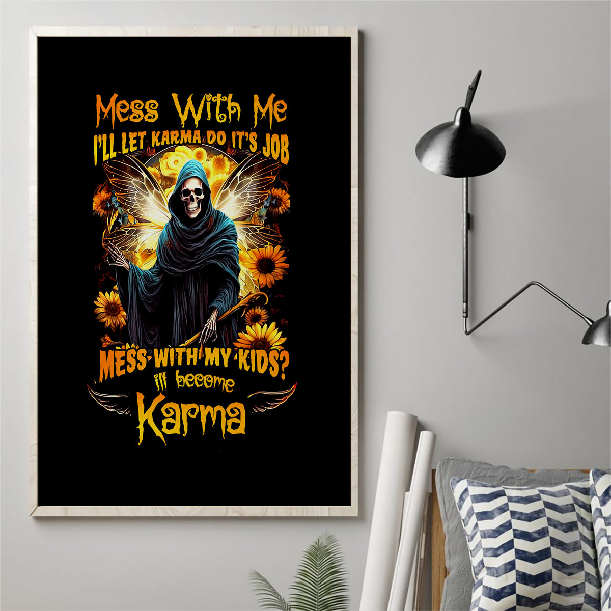 Fairy Death Skull Canvas Wall Art Mess With Me I'll Let Karma Do It's Job - Wonder Print Shop