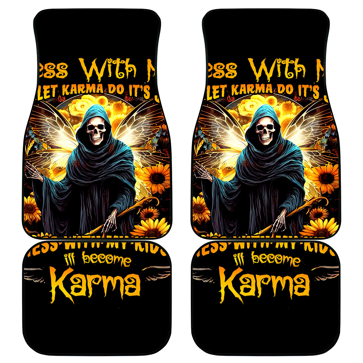 Fairy Death Skull Car Mats Mess With Me I'll Let Karma Do It's Job - Wonder Print Shop