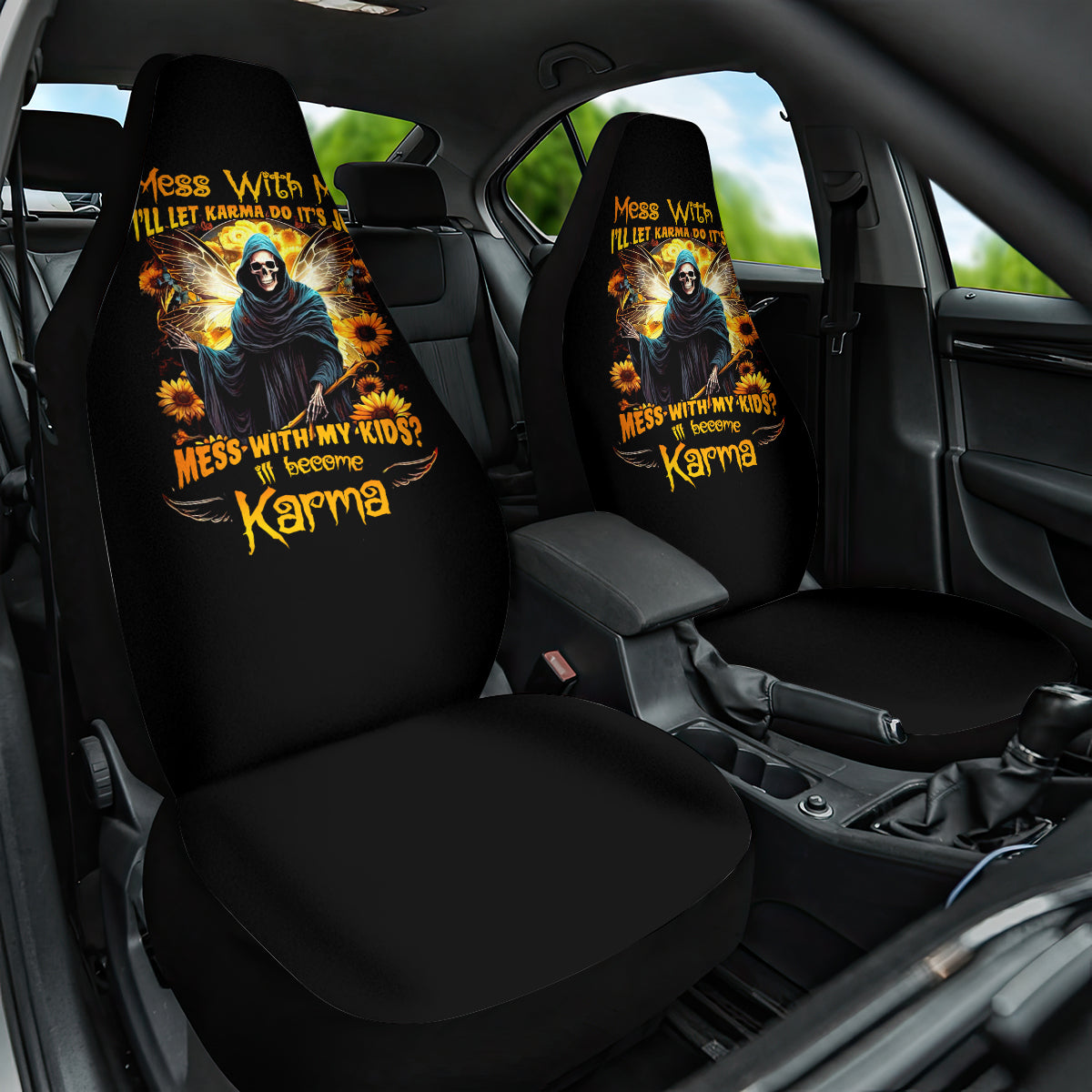 Fairy Death Skull Car Seat Cover Mess With Me I'll Let Karma Do It's Job - Wonder Print Shop