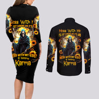 Fairy Death Skull Couples Matching Long Sleeve Bodycon Dress and Long Sleeve Button Shirts Mess With Me I'll Let Karma Do It's Job - Wonder Print Shop