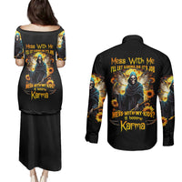 Fairy Death Skull Couples Matching Puletasi Dress and Long Sleeve Button Shirts Mess With Me I'll Let Karma Do It's Job - Wonder Print Shop