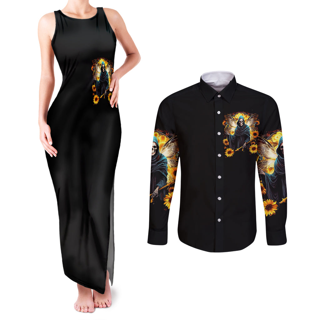 Fairy Death Skull Couples Matching Tank Maxi Dress and Long Sleeve Button Shirts Mess With Me I'll Let Karma Do It's Job - Wonder Print Shop