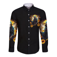 Fairy Death Skull Long Sleeve Button Shirt Mess With Me I'll Let Karma Do It's Job - Wonder Print Shop