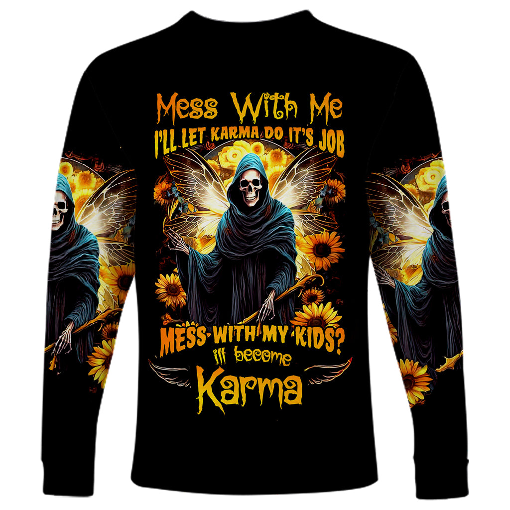 Fairy Death Skull Long Sleeve Shirt Mess With Me I'll Let Karma Do It's Job - Wonder Print Shop