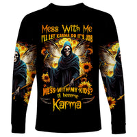 Fairy Death Skull Long Sleeve Shirt Mess With Me I'll Let Karma Do It's Job - Wonder Print Shop
