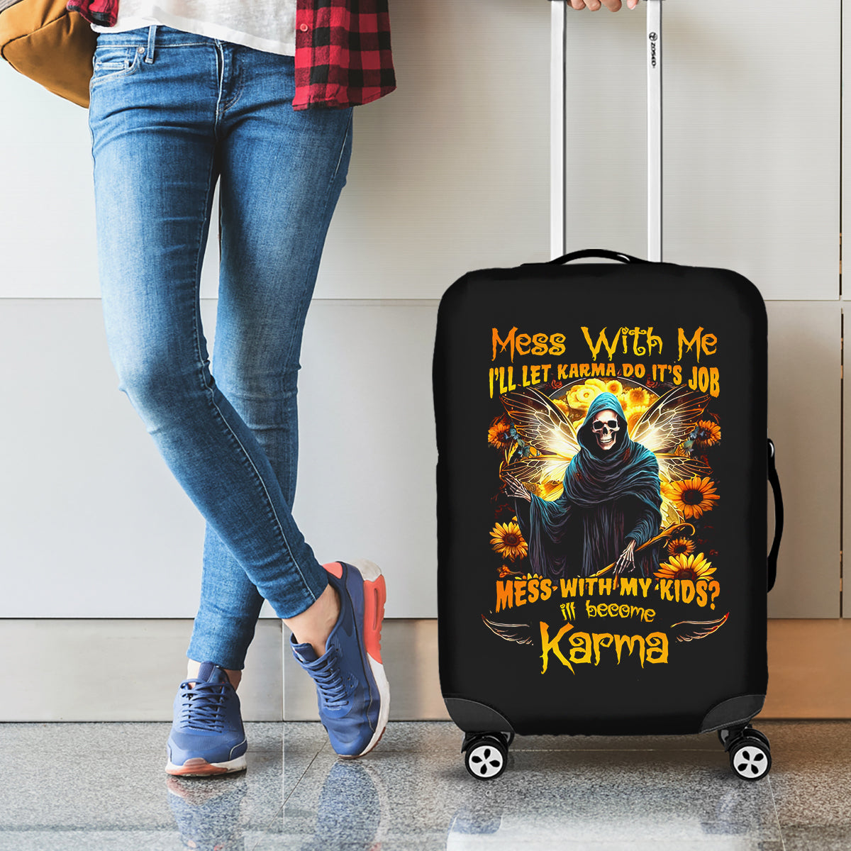 Fairy Death Skull Luggage Cover Mess With Me I'll Let Karma Do It's Job - Wonder Print Shop