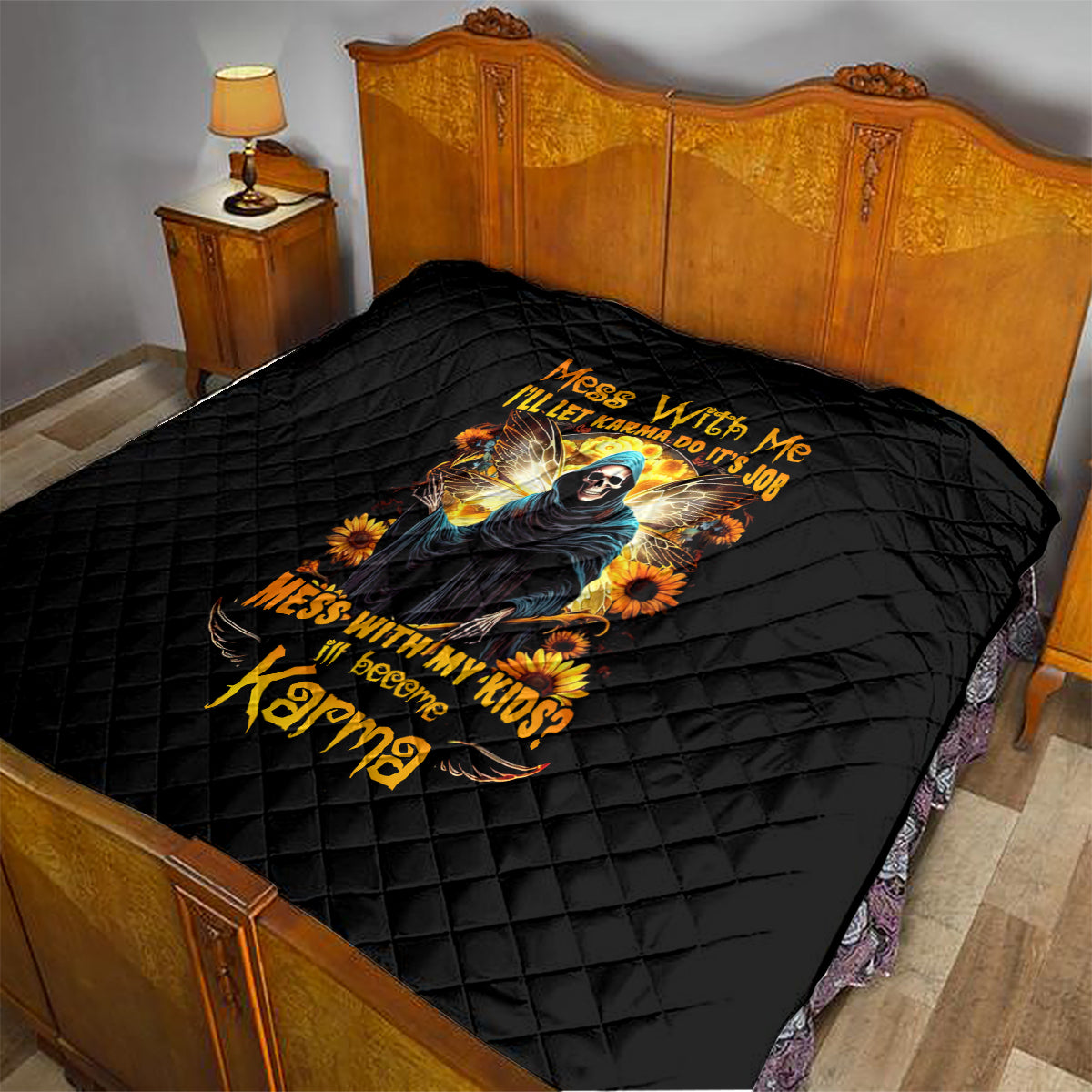 Fairy Death Skull Quilt Mess With Me I'll Let Karma Do It's Job - Wonder Print Shop
