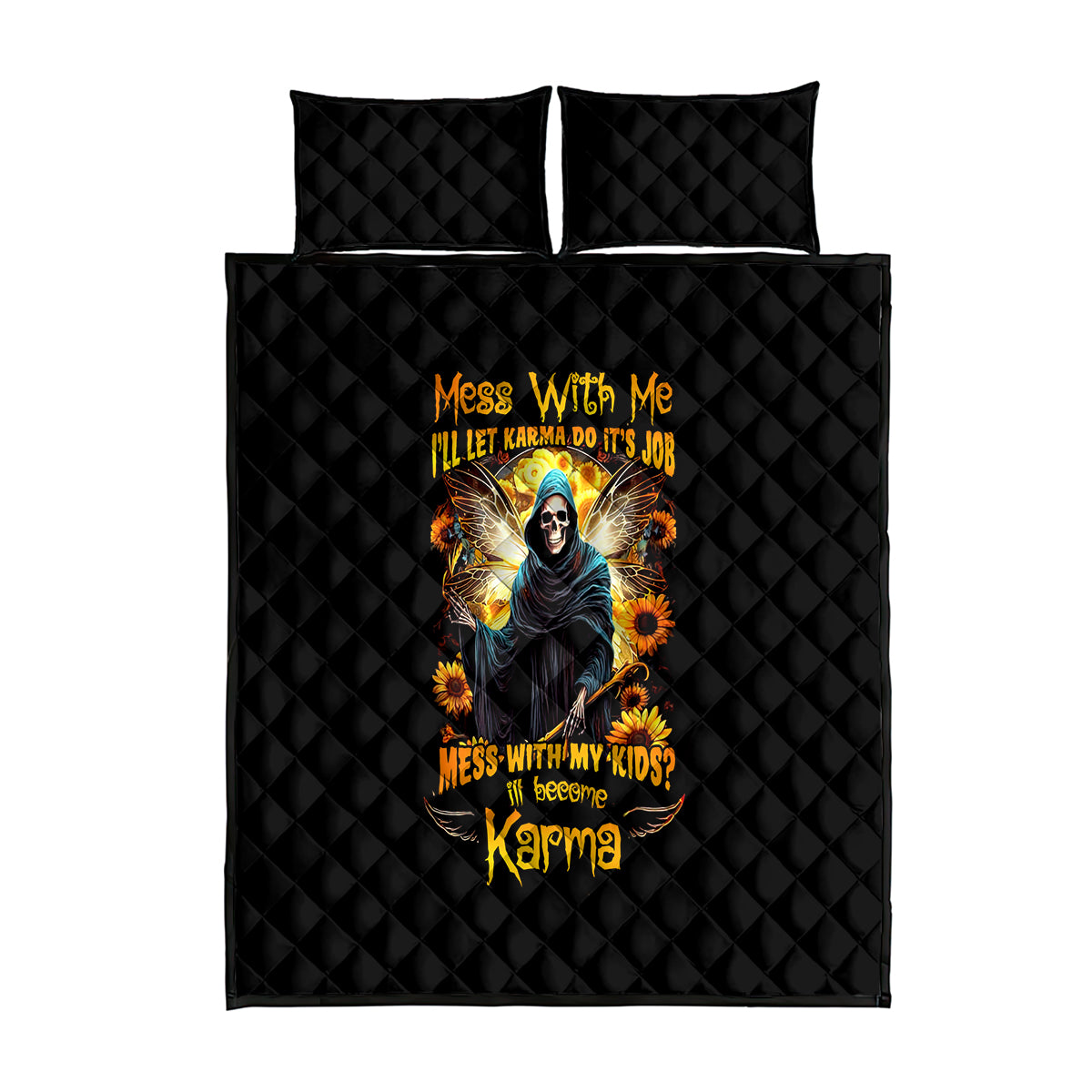 Fairy Death Skull Quilt Bed Set Mess With Me I'll Let Karma Do It's Job - Wonder Print Shop
