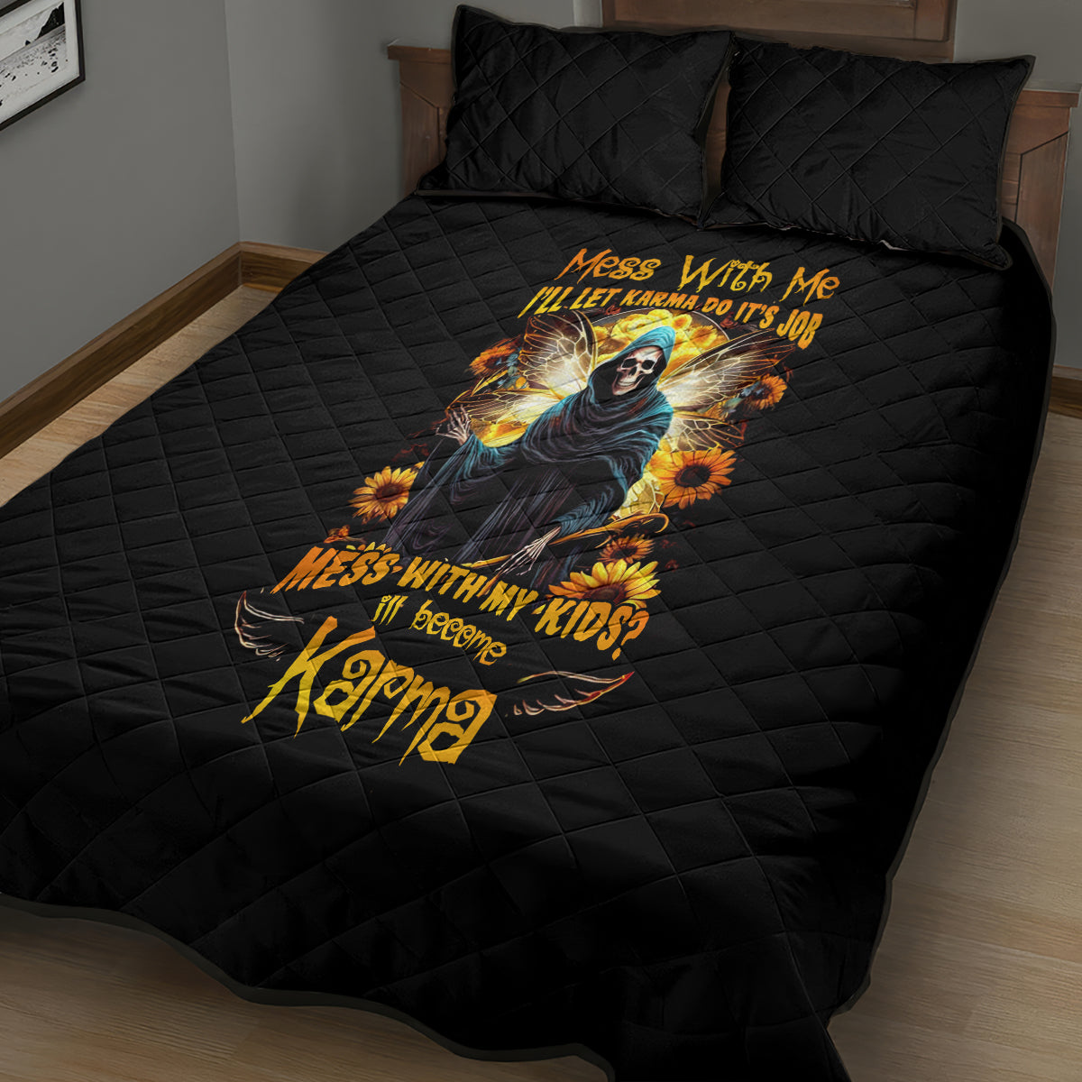 Fairy Death Skull Quilt Bed Set Mess With Me I'll Let Karma Do It's Job - Wonder Print Shop