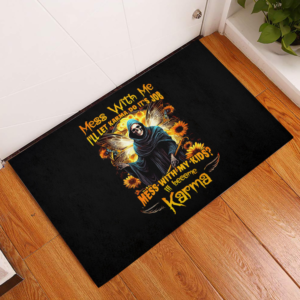Fairy Death Skull Rubber Doormat Mess With Me I'll Let Karma Do It's Job - Wonder Print Shop