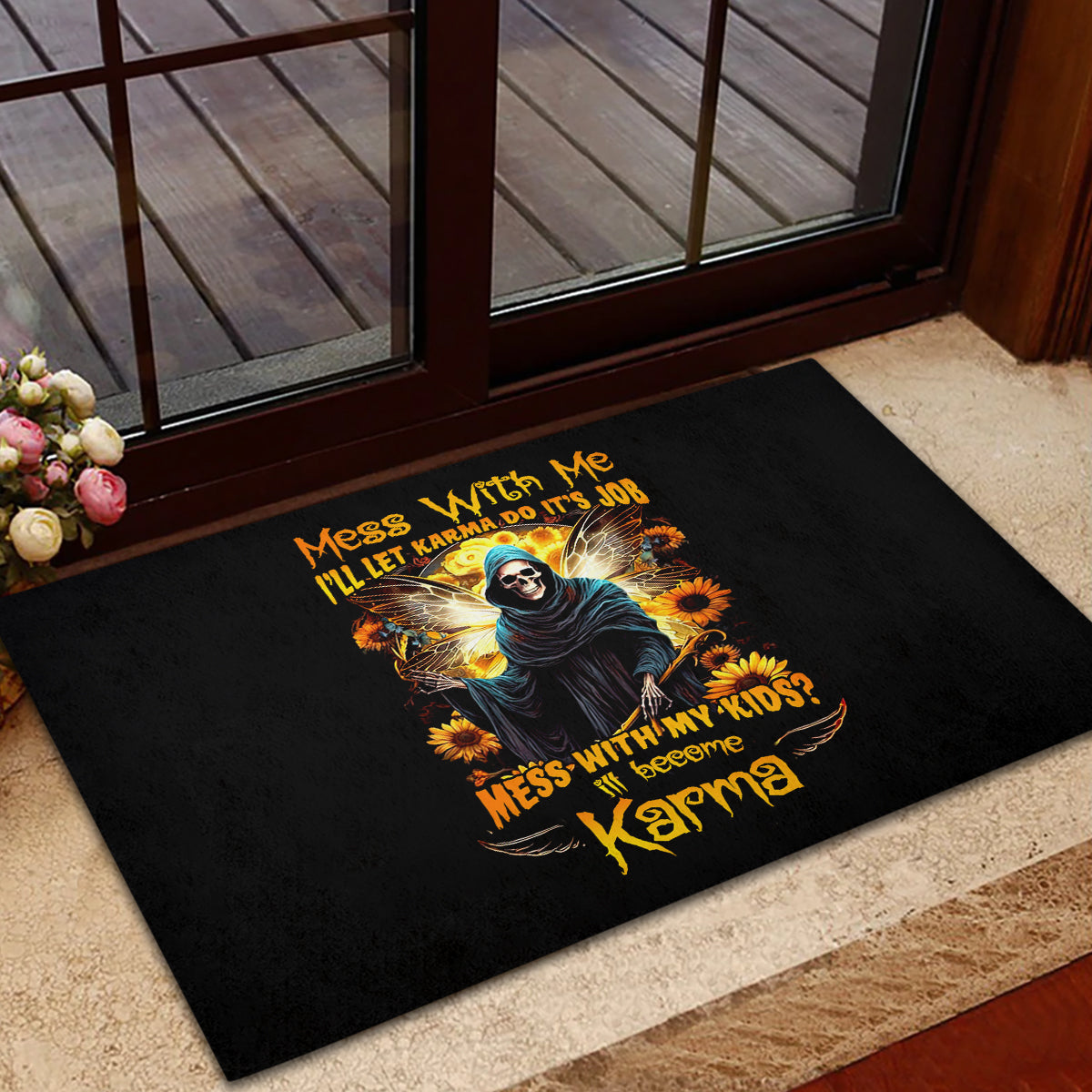 Fairy Death Skull Rubber Doormat Mess With Me I'll Let Karma Do It's Job - Wonder Print Shop