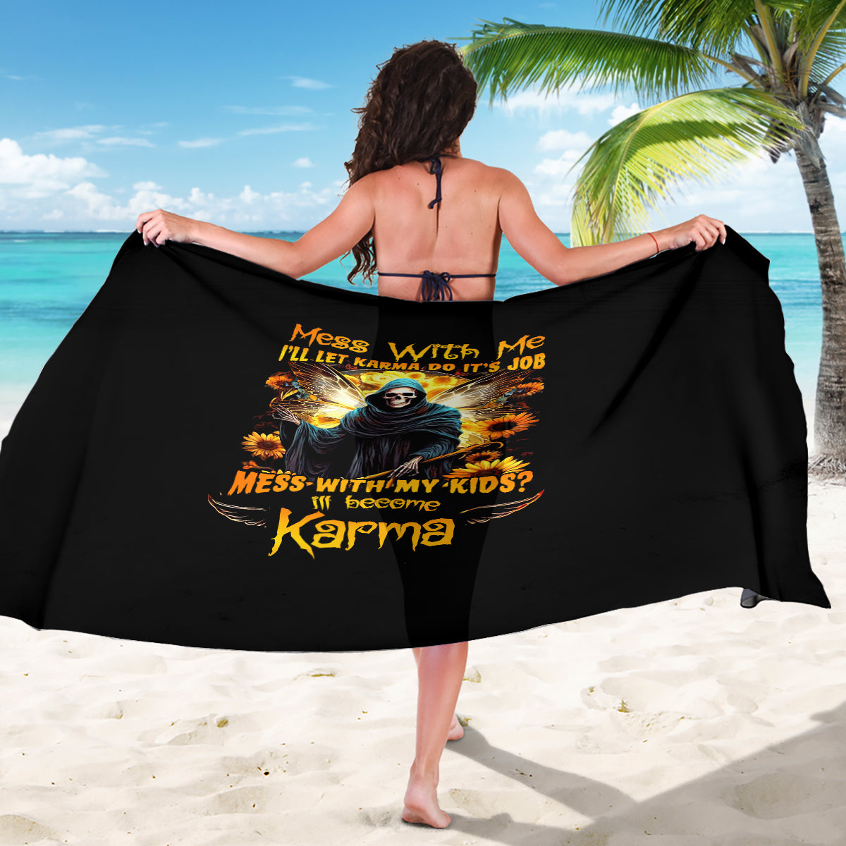 Fairy Death Skull Sarong Mess With Me I'll Let Karma Do It's Job - Wonder Print Shop