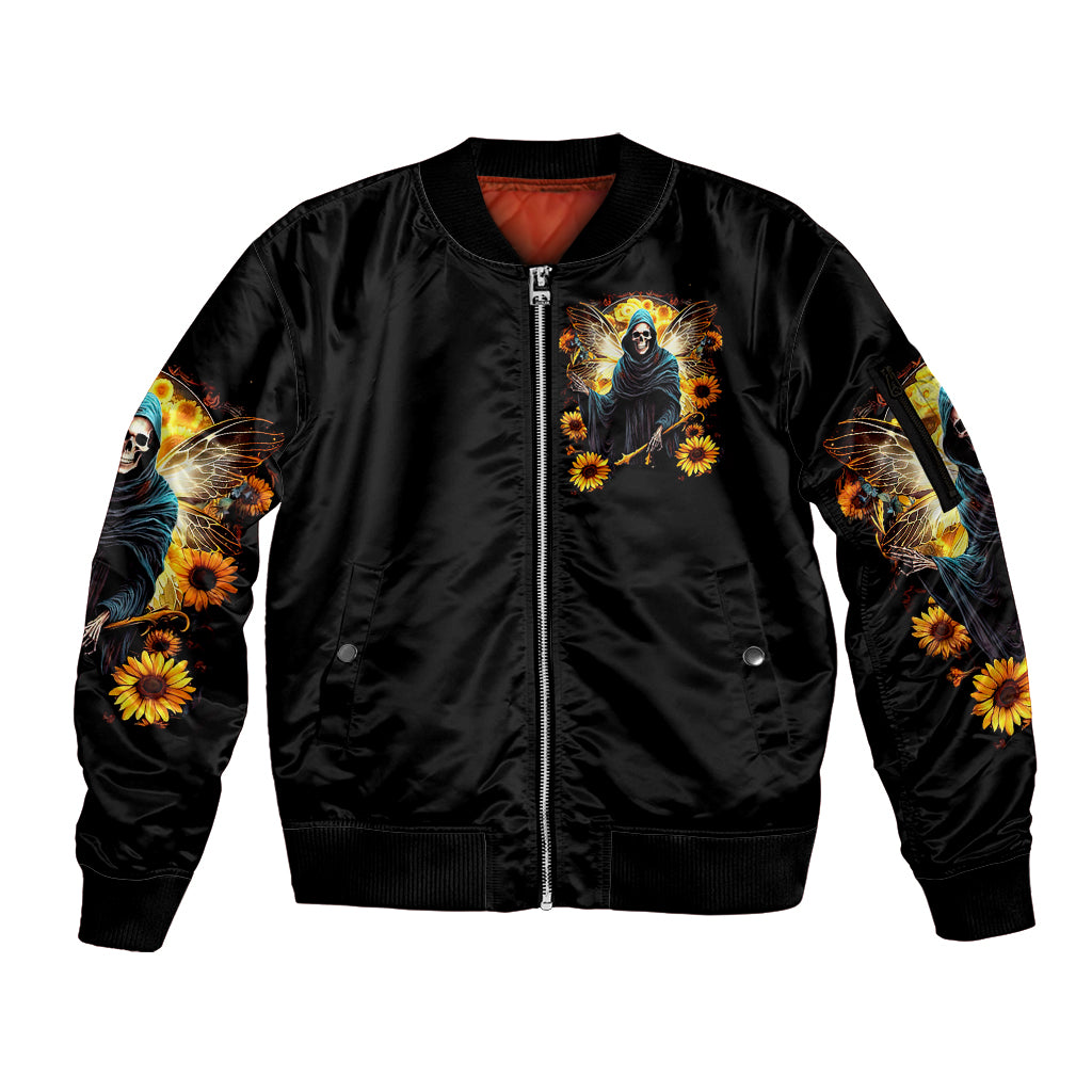 Fairy Death Skull Sleeve Zip Bomber Jacket Mess With Me I'll Let Karma Do It's Job - Wonder Print Shop