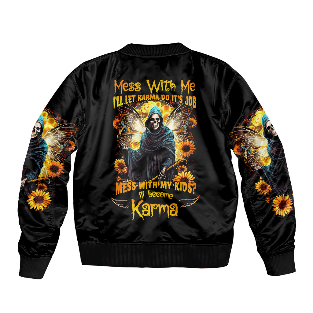 Fairy Death Skull Sleeve Zip Bomber Jacket Mess With Me I'll Let Karma Do It's Job - Wonder Print Shop