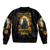 Fairy Death Skull Sleeve Zip Bomber Jacket Mess With Me I'll Let Karma Do It's Job - Wonder Print Shop