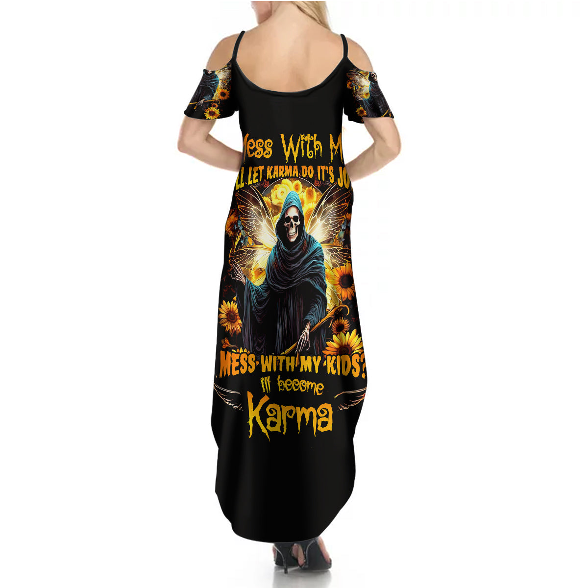 Fairy Death Skull Summer Maxi Dress Mess With Me I'll Let Karma Do It's Job - Wonder Print Shop