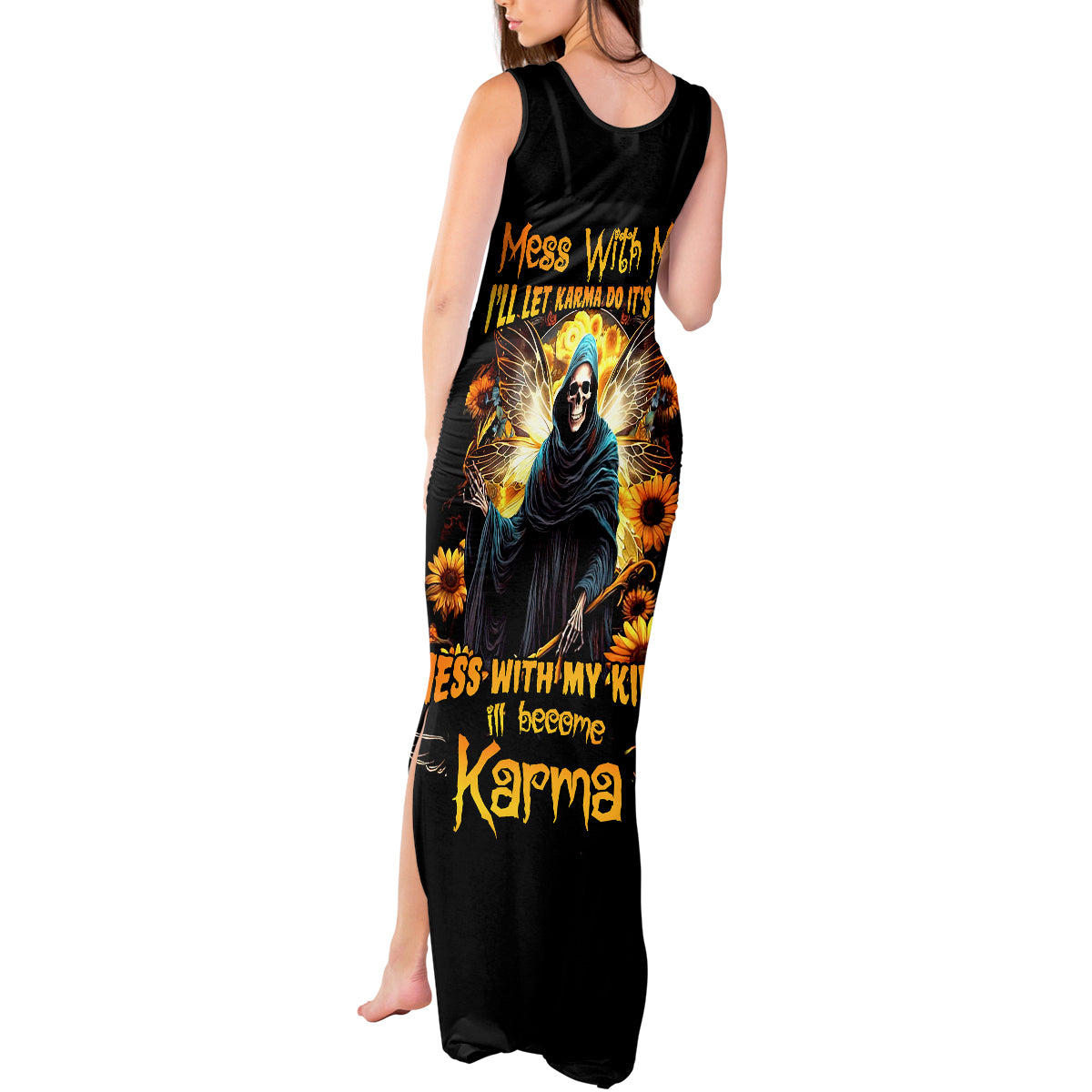 Fairy Death Skull Tank Maxi Dress Mess With Me I'll Let Karma Do It's Job - Wonder Print Shop