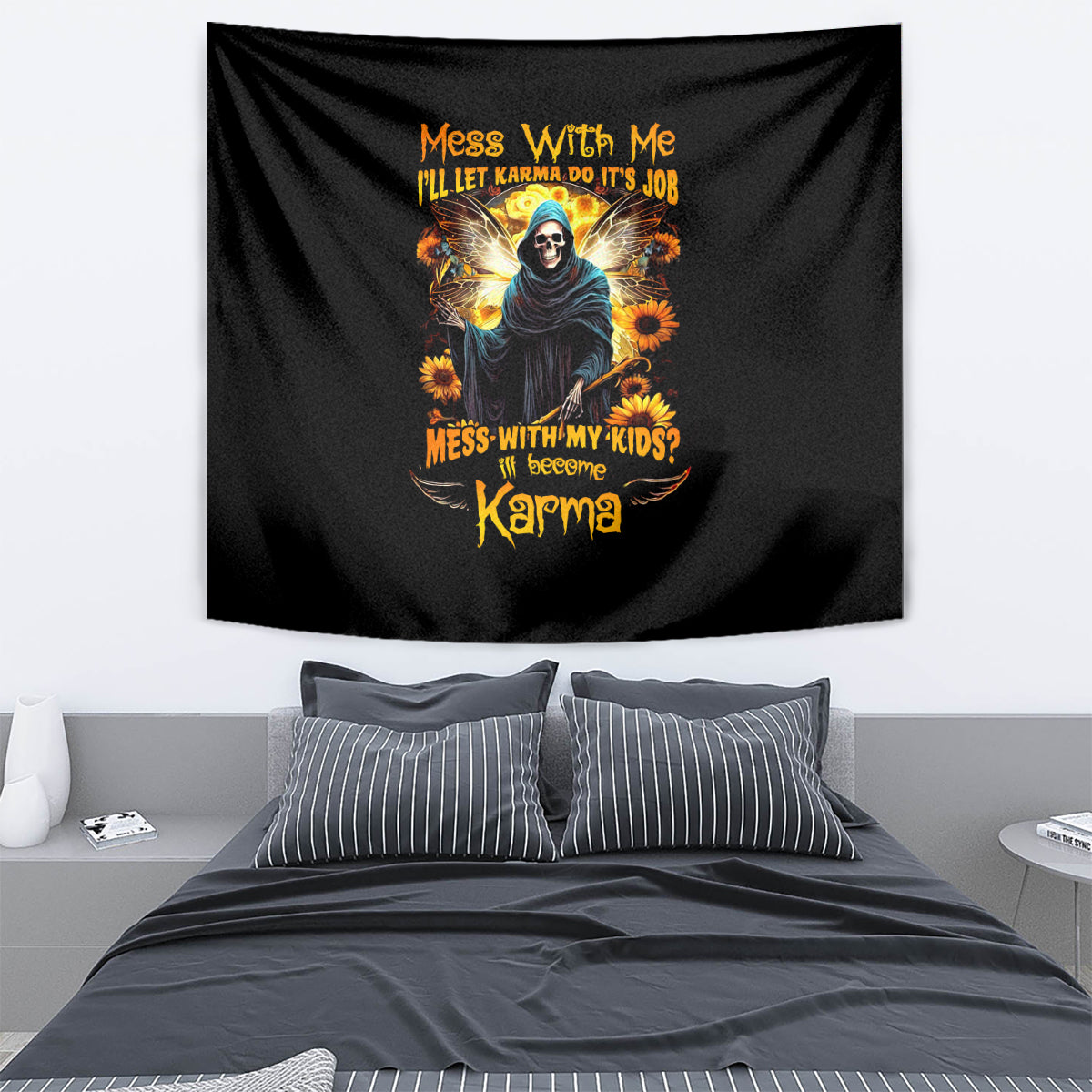 Fairy Death Skull Tapestry Mess With Me I'll Let Karma Do It's Job - Wonder Print Shop