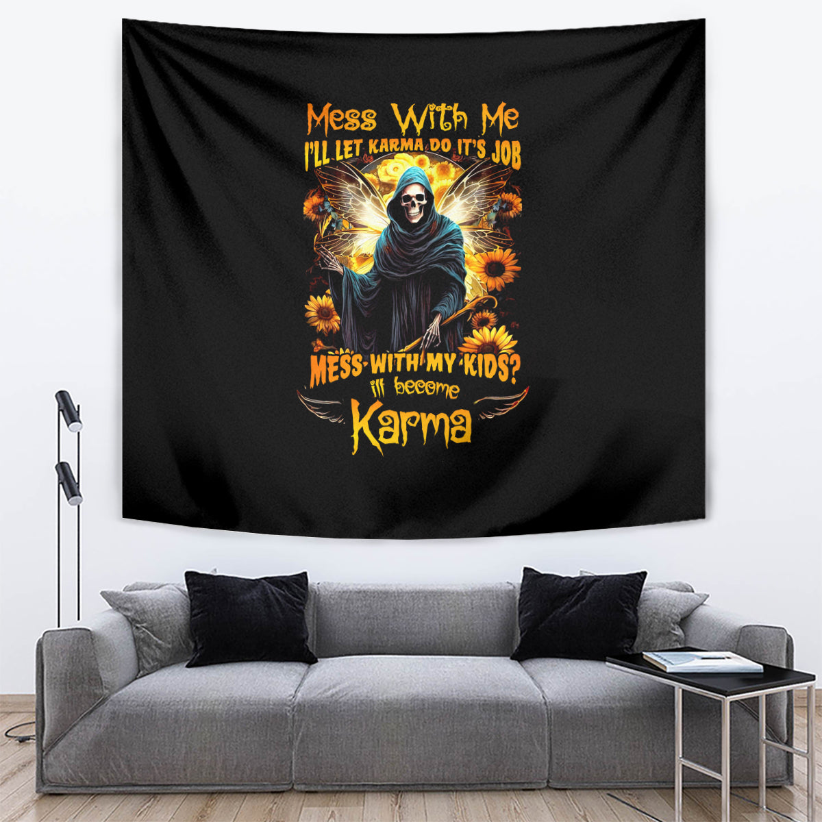 Fairy Death Skull Tapestry Mess With Me I'll Let Karma Do It's Job - Wonder Print Shop