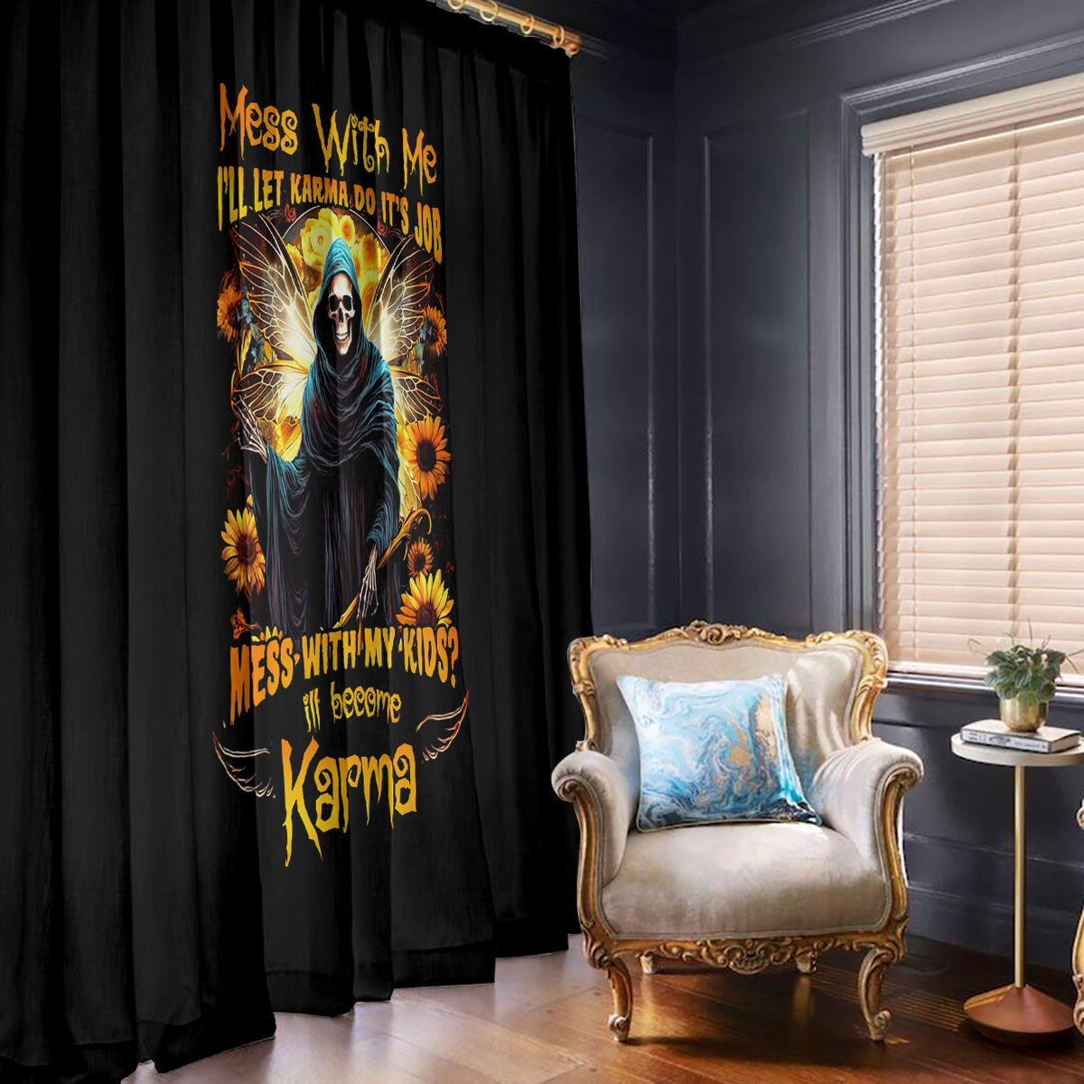 Fairy Death Skull Window Curtain Mess With Me I'll Let Karma Do It's Job - Wonder Print Shop