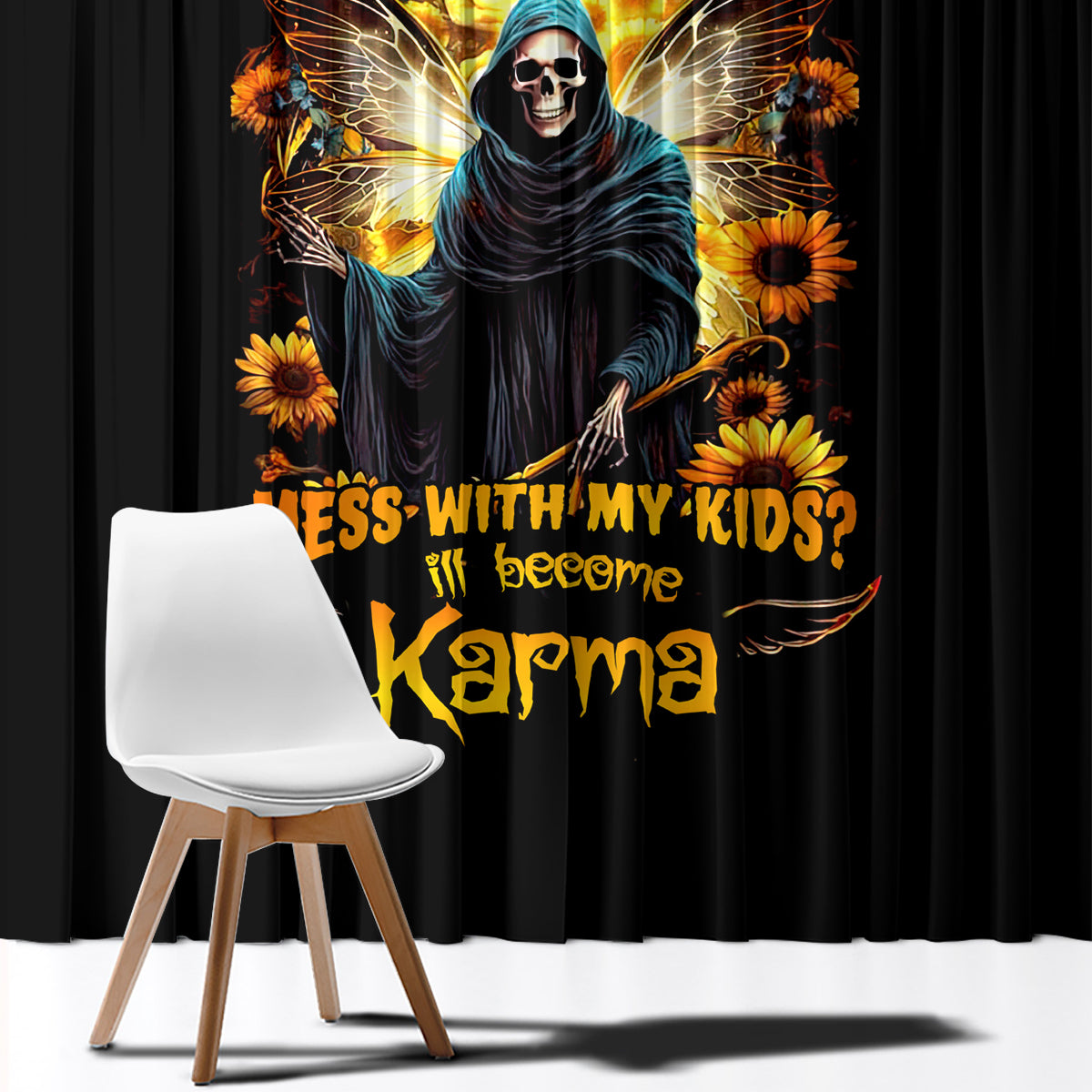 Fairy Death Skull Window Curtain Mess With Me I'll Let Karma Do It's Job - Wonder Print Shop