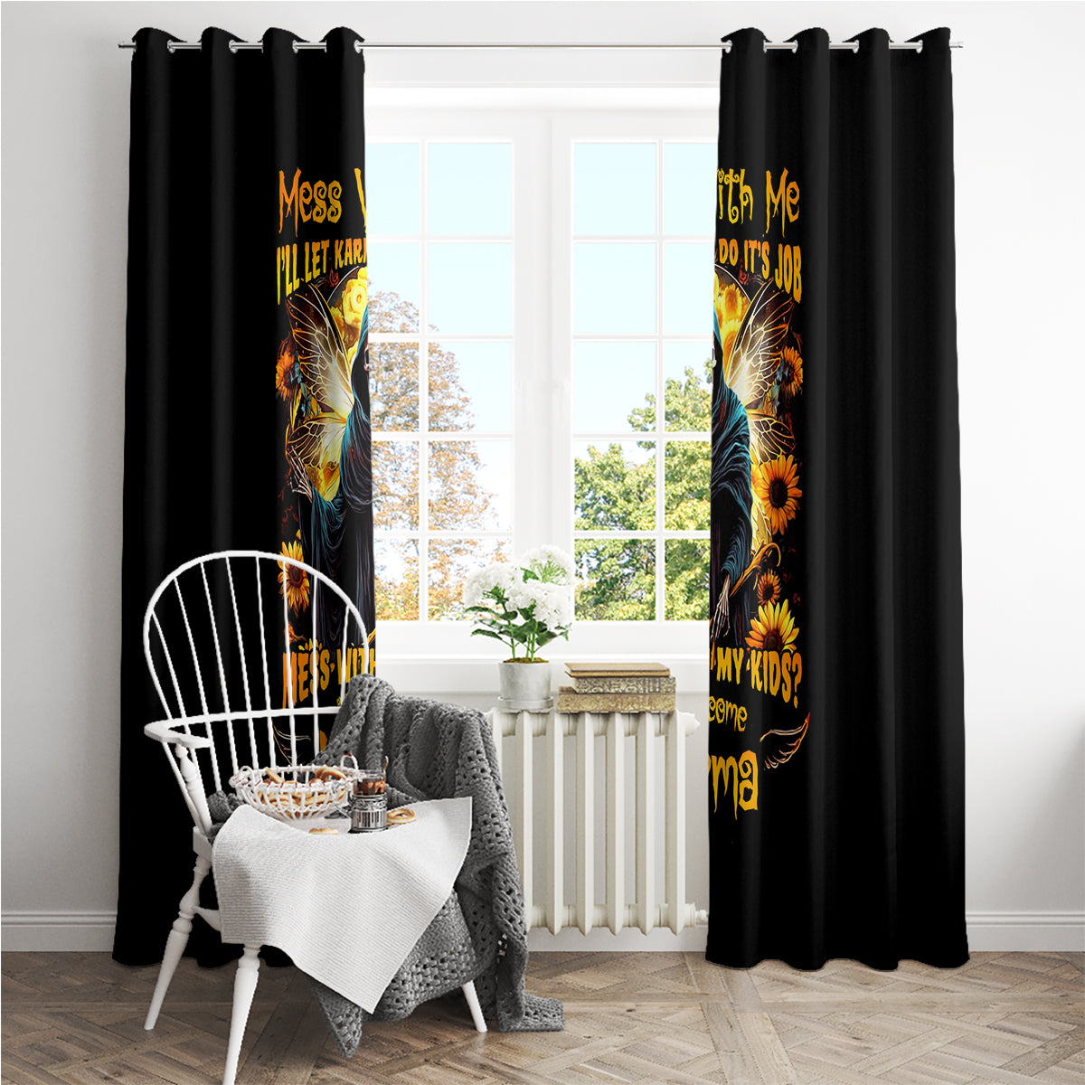 Fairy Death Skull Window Curtain Mess With Me I'll Let Karma Do It's Job - Wonder Print Shop
