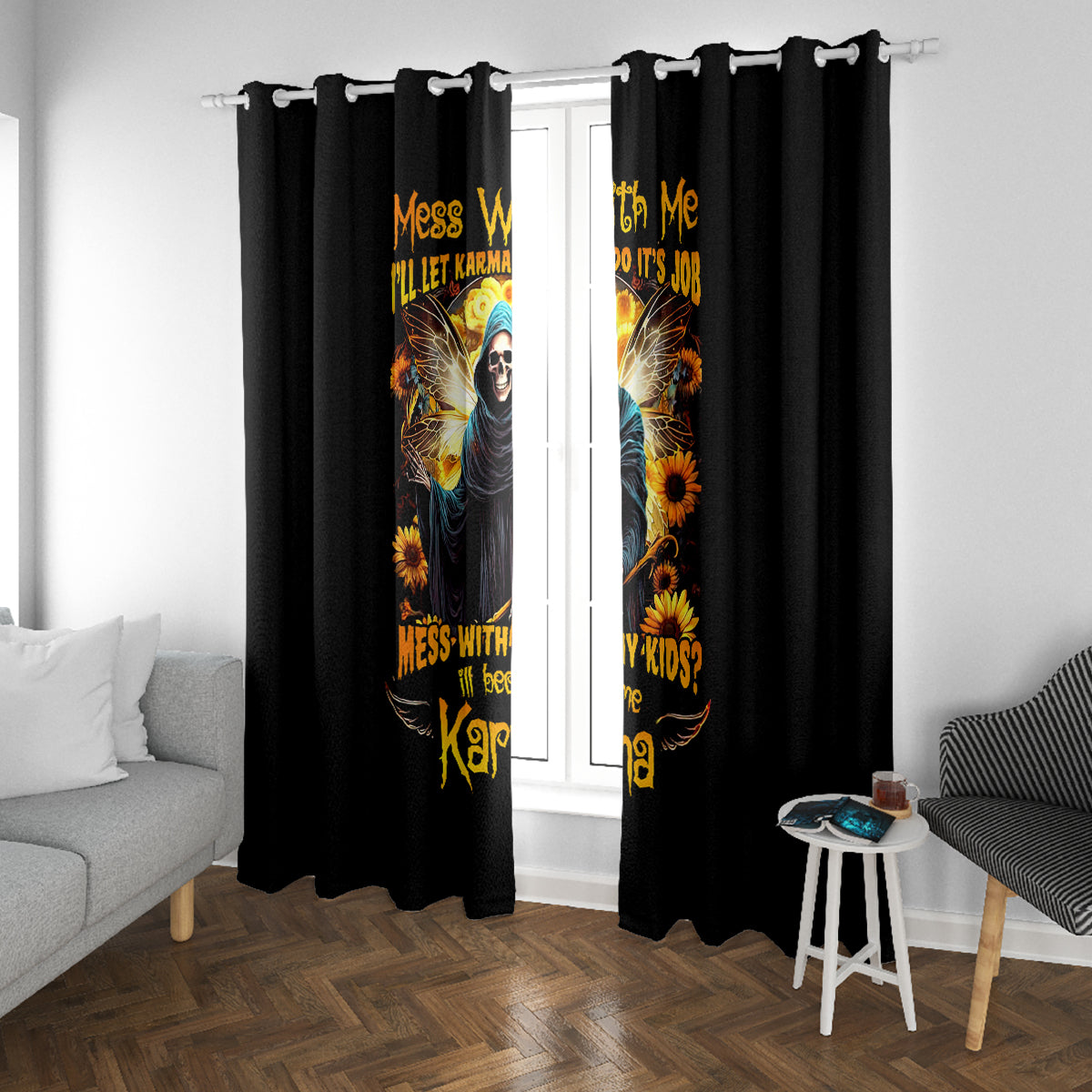 Fairy Death Skull Window Curtain Mess With Me I'll Let Karma Do It's Job - Wonder Print Shop