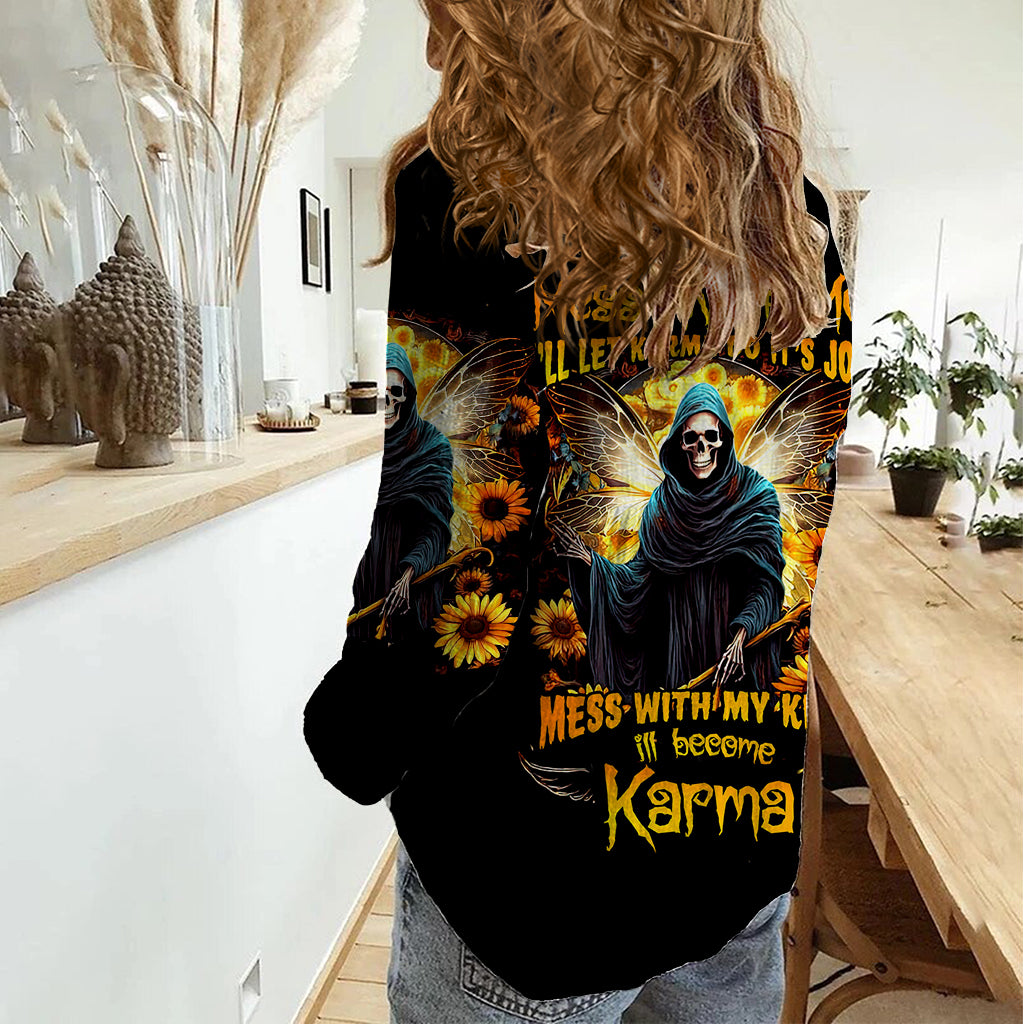 Fairy Death Skull Women Casual Shirt Mess With Me I'll Let Karma Do It's Job - Wonder Print Shop