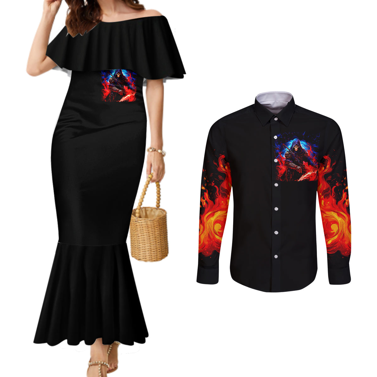death-skull-couples-matching-mermaid-dress-and-long-sleeve-button-shirts-of-course-im-going-to-hell