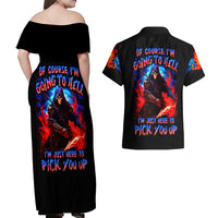 Death Skull Couples Matching Off Shoulder Maxi Dress and Hawaiian Shirt Of Course I'm Going To Hell - Wonder Print Shop