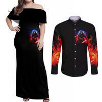 Death Skull Couples Matching Off Shoulder Maxi Dress and Long Sleeve Button Shirts Of Course I'm Going To Hell - Wonder Print Shop