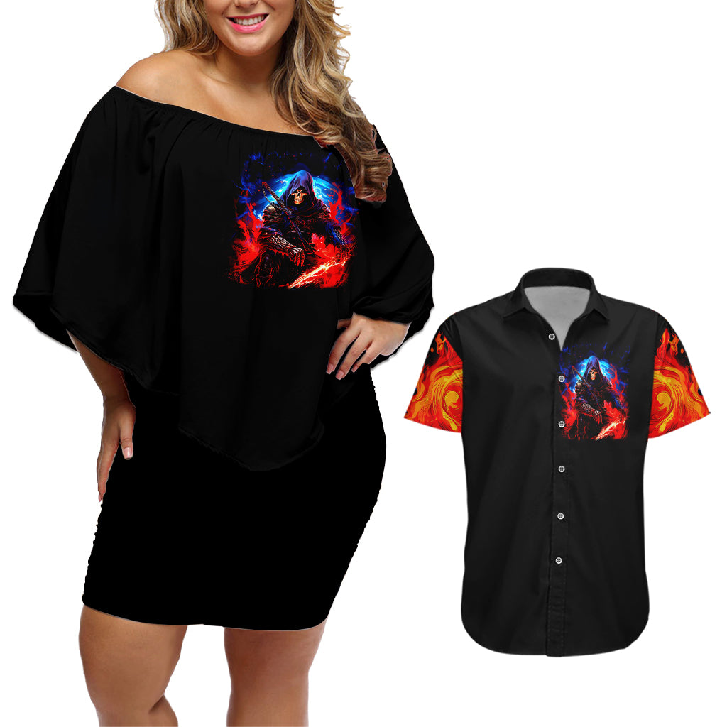 Death Skull Couples Matching Off Shoulder Short Dress and Hawaiian Shirt Of Course I'm Going To Hell - Wonder Print Shop