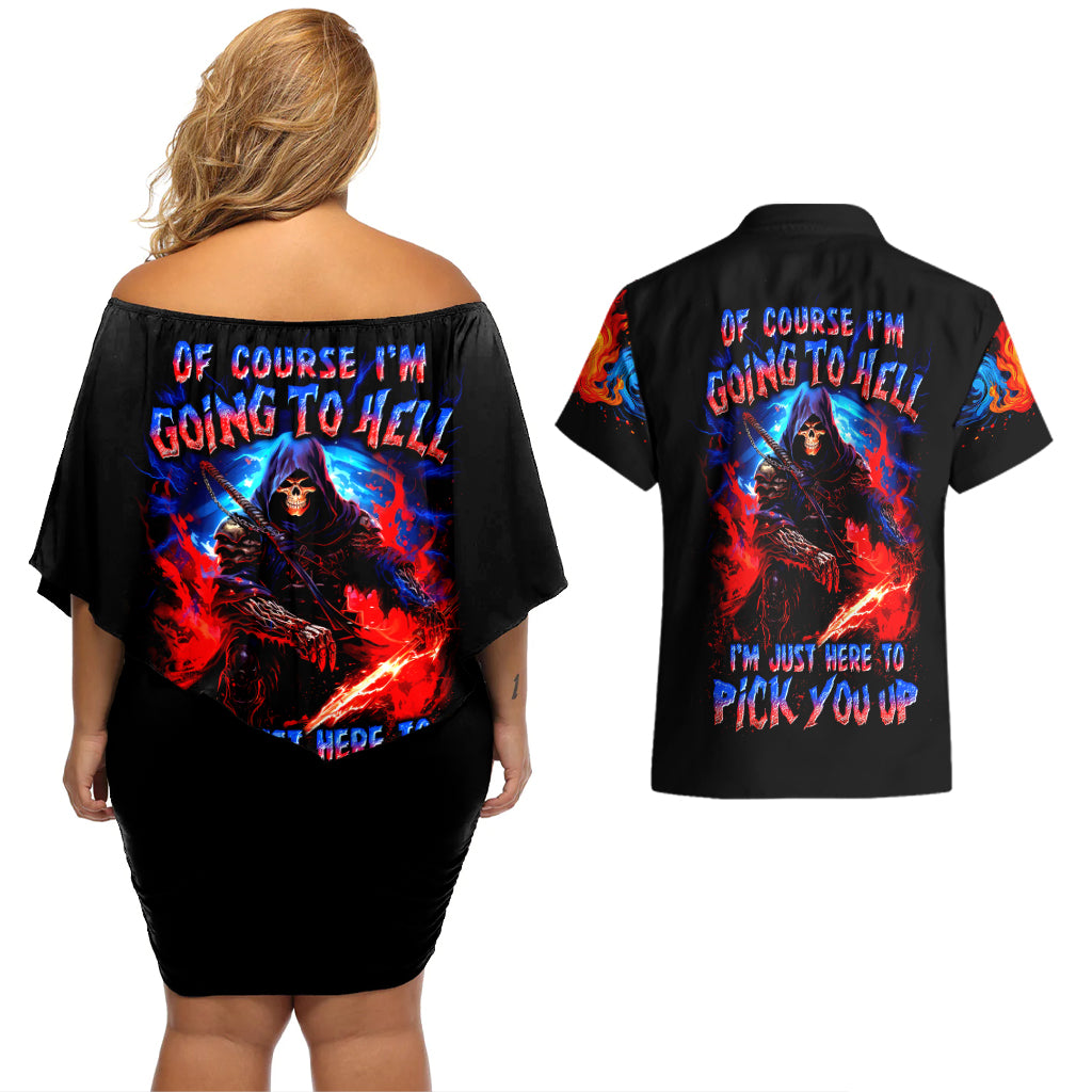 Death Skull Couples Matching Off Shoulder Short Dress and Hawaiian Shirt Of Course I'm Going To Hell - Wonder Print Shop