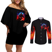 Death Skull Couples Matching Off Shoulder Short Dress and Long Sleeve Button Shirts Of Course I'm Going To Hell - Wonder Print Shop