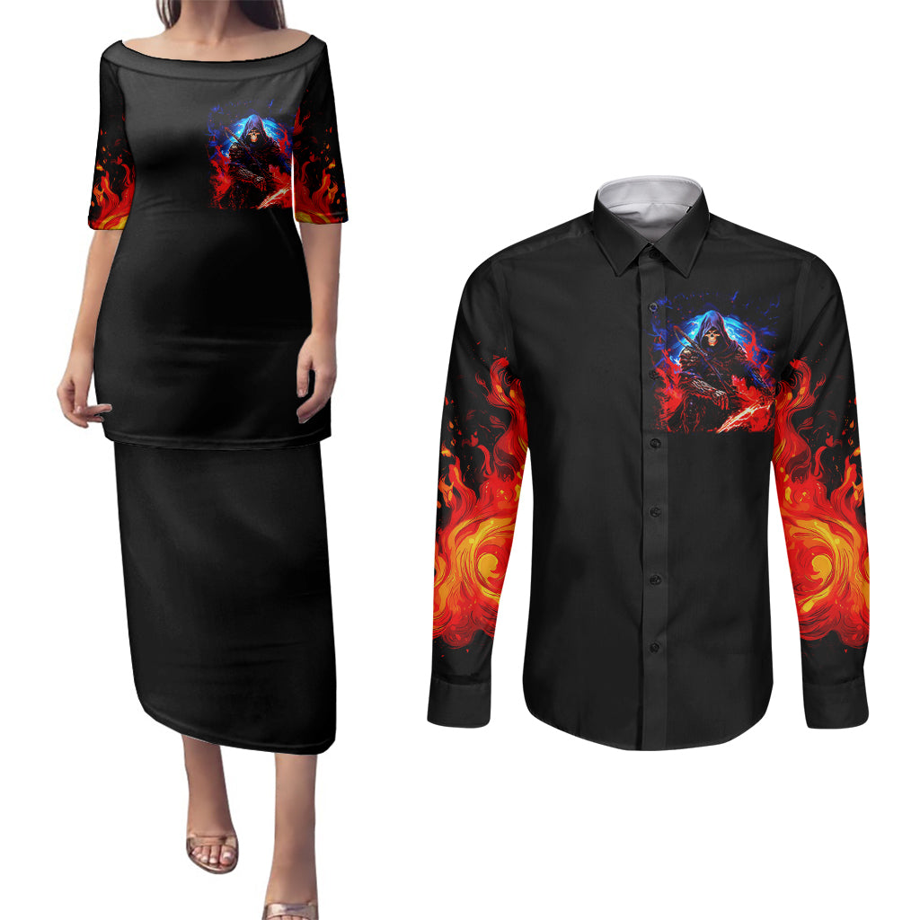 Death Skull Couples Matching Puletasi Dress and Long Sleeve Button Shirts Of Course I'm Going To Hell - Wonder Print Shop