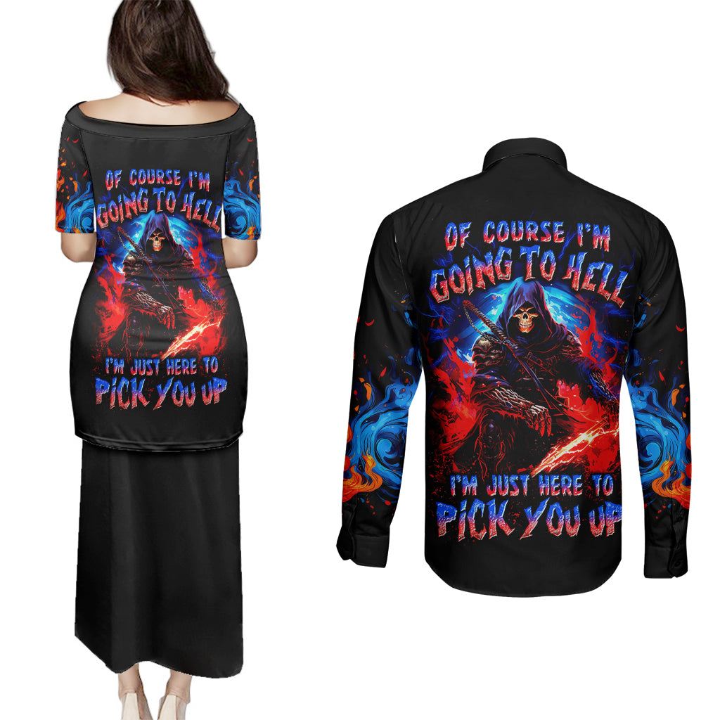 Death Skull Couples Matching Puletasi Dress and Long Sleeve Button Shirts Of Course I'm Going To Hell - Wonder Print Shop