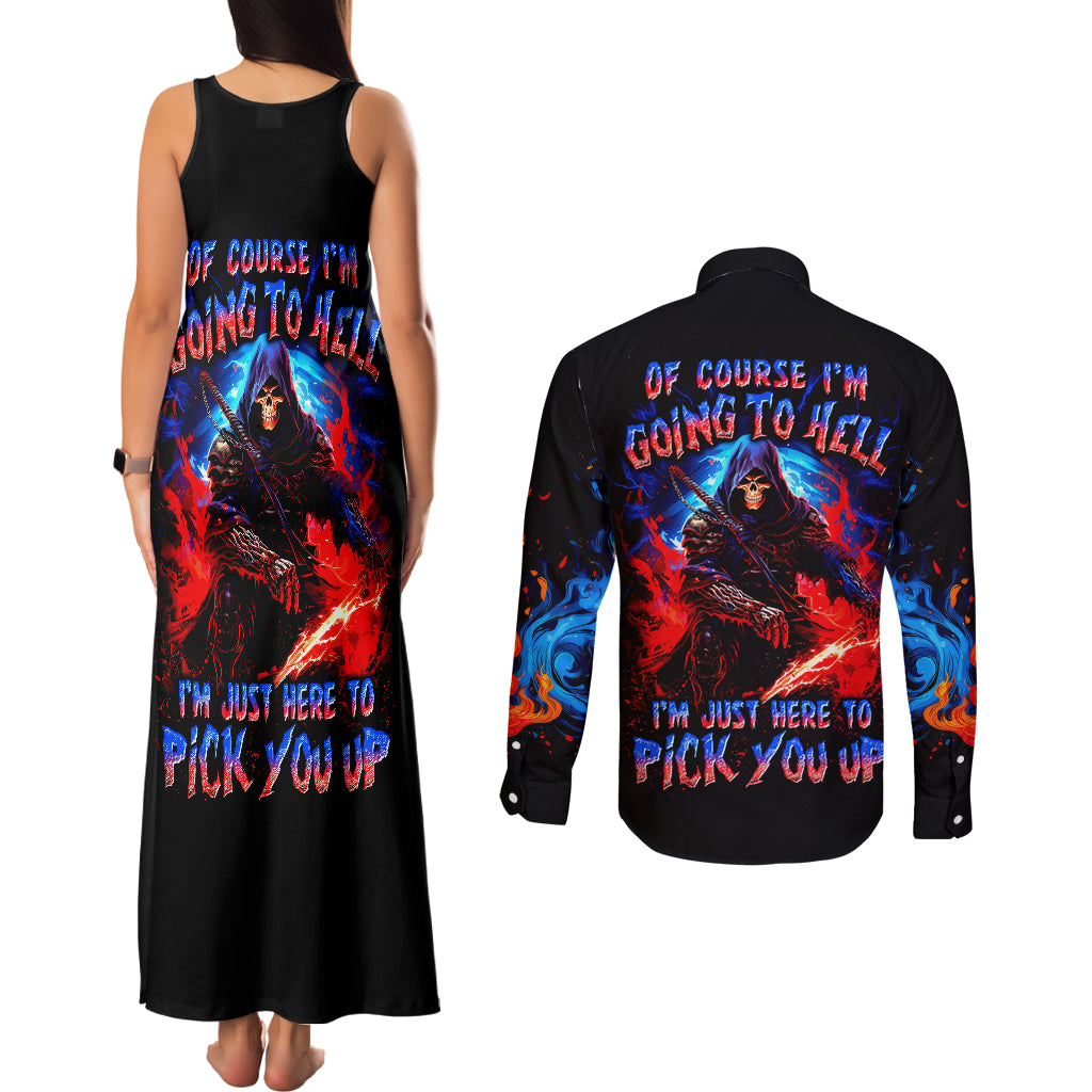 Death Skull Couples Matching Tank Maxi Dress and Long Sleeve Button Shirts Of Course I'm Going To Hell - Wonder Print Shop