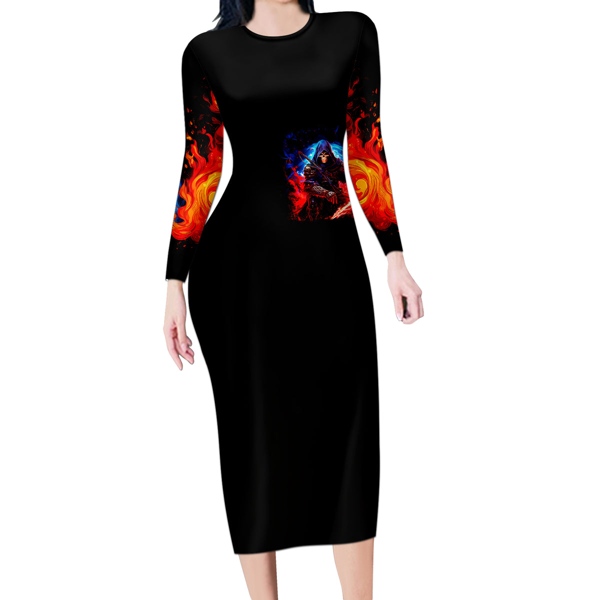 Death Skull Long Sleeve Bodycon Dress Of Course I'm Going To Hell - Wonder Print Shop