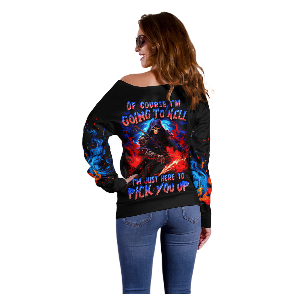 Death Skull Off Shoulder Sweater Of Course I'm Going To Hell - Wonder Print Shop