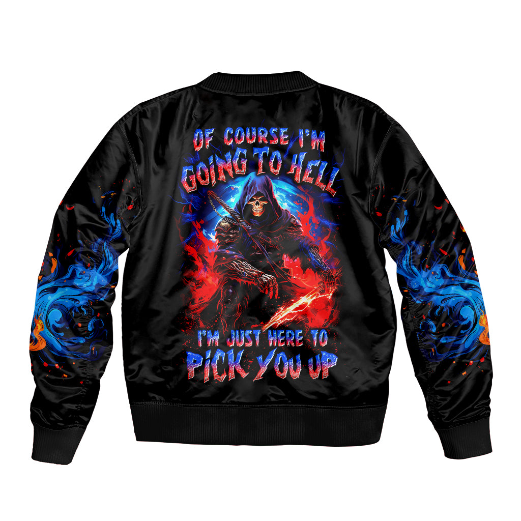 Death Skull Sleeve Zip Bomber Jacket Of Course I'm Going To Hell - Wonder Print Shop