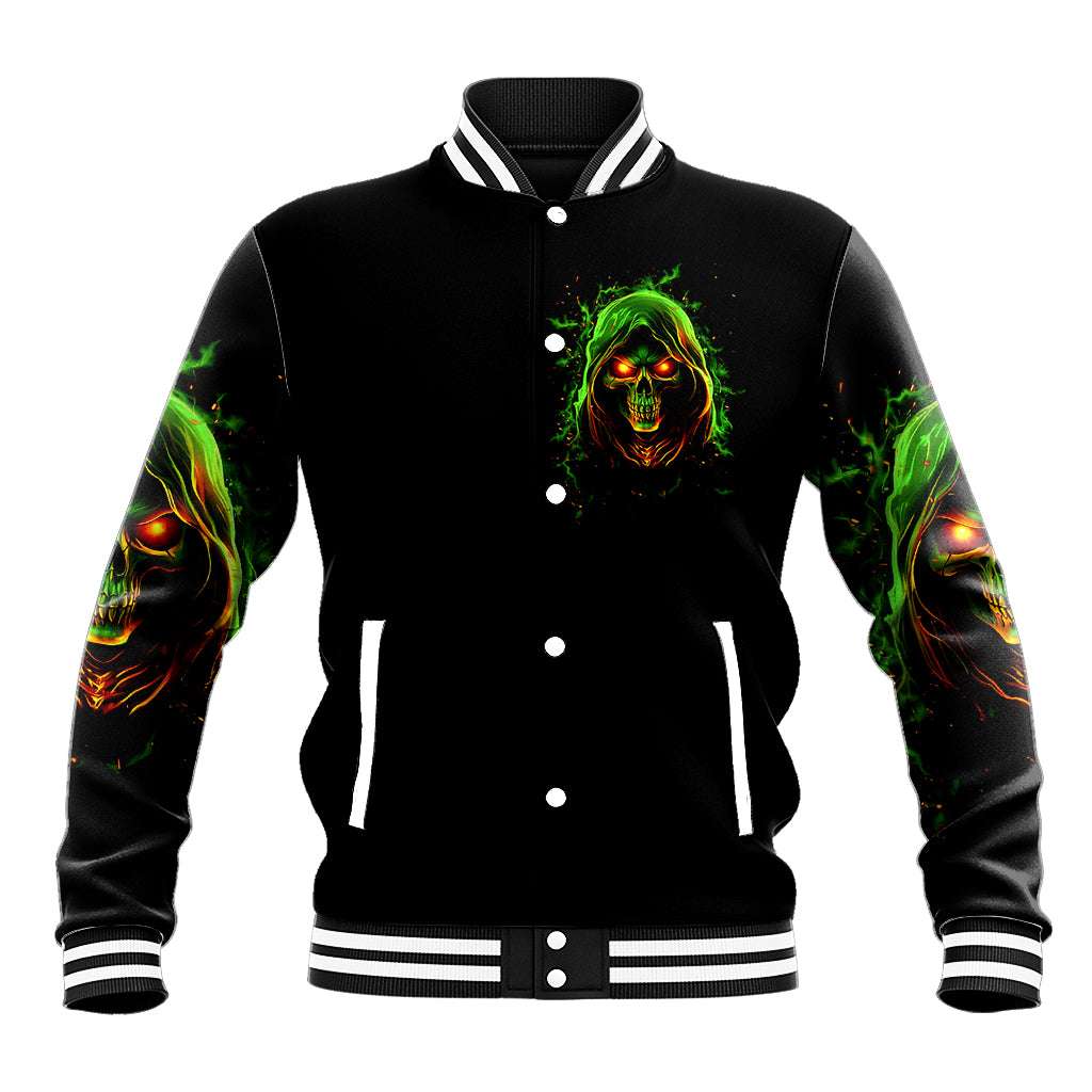 Fire Death Skull Baseball Jacket The Only Thing That Can Stop Is Me - Wonder Print Shop