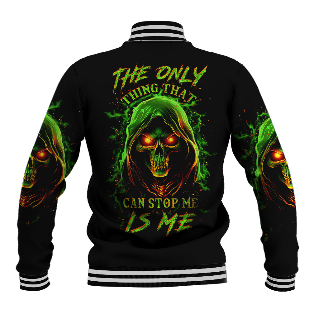 Fire Death Skull Baseball Jacket The Only Thing That Can Stop Is Me - Wonder Print Shop
