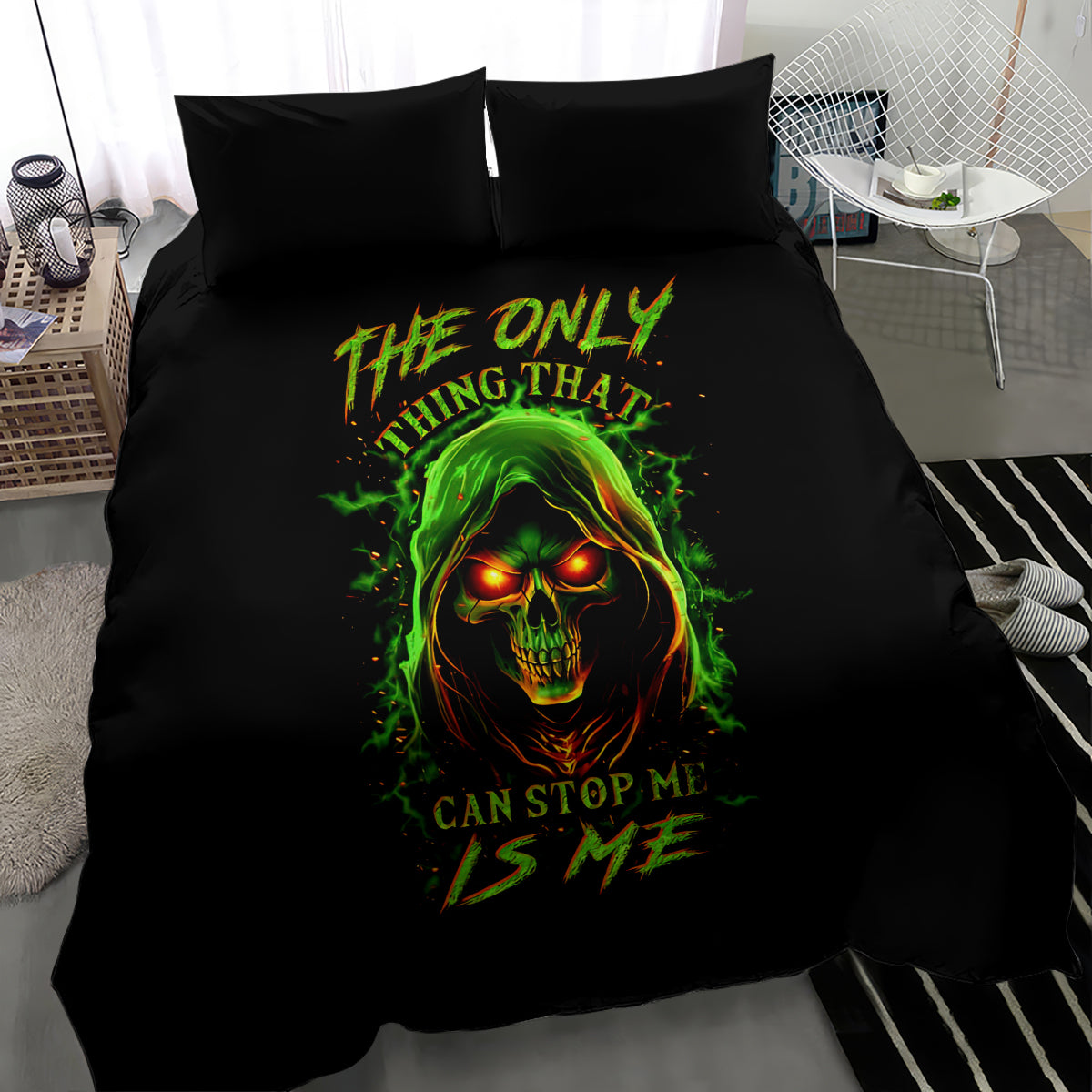 Fire Death Skull Bedding Set The Only Thing That Can Stop Is Me - Wonder Print Shop
